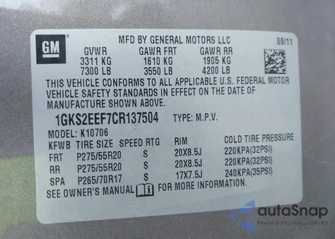 2012 GMC Yukon Denali из США, поврежденный, VIN 1GKS2EEF7CR137504